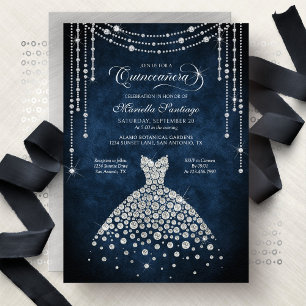 Invitation de Quinceañera à paillettes de diamant