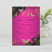 Invitation de Quinceanera à papillon rose et or ét (Debout devant)