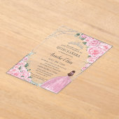 Invitation de Quinceañera Argentée Princesse Fleur (Poser)