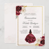 Invitation de quinceañera avec robe rouge (Devant / Derrière)