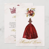 Invitation de Quinceañera beige Bourgogne en espag (Devant / Derrière)