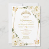 Invitation de Quinceañera blanche et dorée (Devant)