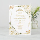 Invitation de Quinceañera blanche et dorée (Debout devant)