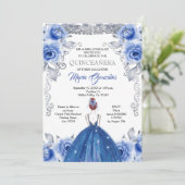Invitation de Quinceanera bleu de la marine d'arge (Debout devant)
