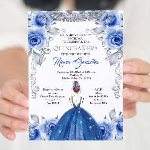 Invitation de Quinceanera bleu de la marine d'arge