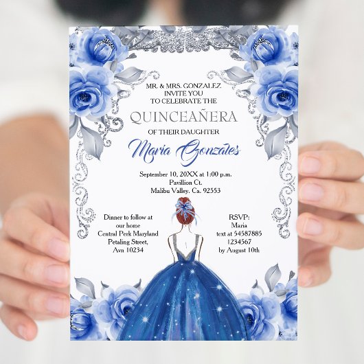 Invitation de Quinceanera bleu de la marine d'arge