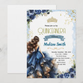 Invitation de Quinceanera Bleu Marine (Devant / Derrière)
