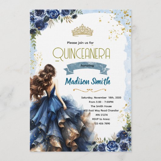 Invitation de Quinceanera Bleu Marine (Devant)