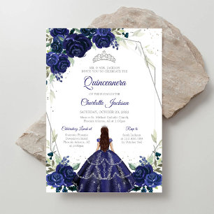 Invitation de Quinceañera Bleu Marine Argent