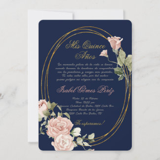 Invitation de Quinceanera bleu marine en espagnol