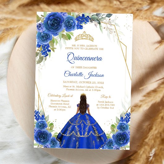 Invitation de Quinceañera Bleu Royal