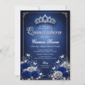 Invitation de Quinceañera bleu royal et argent  (Devant)