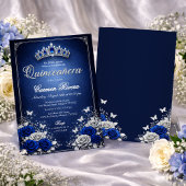 Invitation de Quinceañera bleu royal et argent 