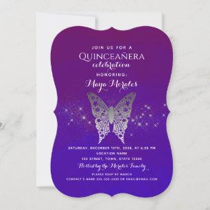 Invitation de Quinceanera bleu royal pourpre