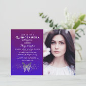 Invitation de Quinceañera bleu royal pourpre (Debout devant)