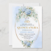 Invitation de Quinceañera Boho Blue Hydrangeas Gol (Devant)