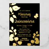 Invitation de Quinceañera Botanical Black Gold Foi (Recto)
