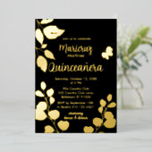 Invitation de Quinceañera Botanical Black Gold Foi (Debout devant)