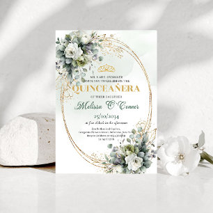 Invitation de Quinceañera Botanique Vert Poussiére