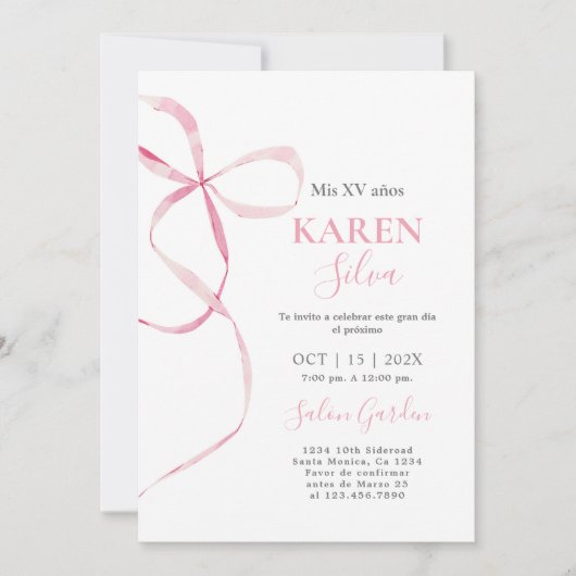 Invitation de Quinceanera Bow Rose (Devant)