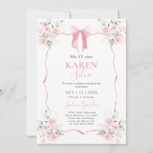 Invitation de Quinceanera Bow Rose (Devant)