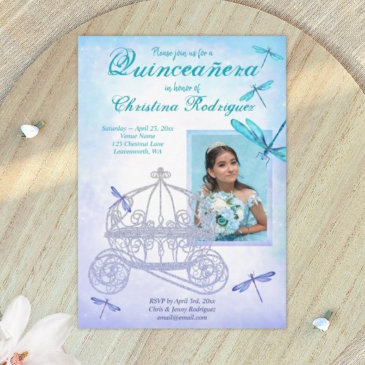 Invitation de Quinceañera Carriage Turquoise et Bl