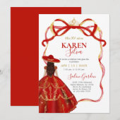 Invitation de Quinceañera Charro Rouge (Devant / Derrière)