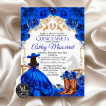 Invitation de Quinceañera Cowboy Bleu Royal, 15 An