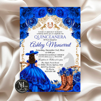 Invitation de Quinceañera Cowboy Bleu Royal, 15 An