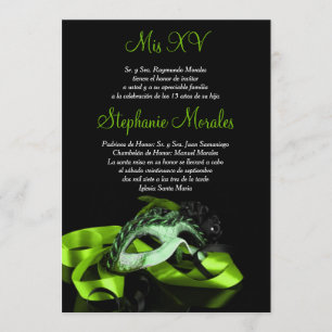 Invitation de Quinceanera de mascarade de vert de