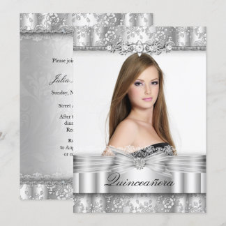 Invitation de Quinceanera de photo florale argenté
