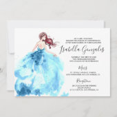 Invitation de Quinceañera de robe royale bleue sci (Devant)
