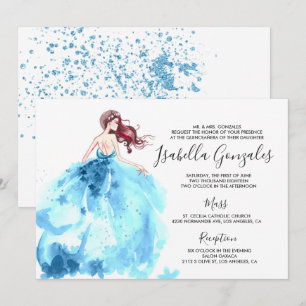 Invitation de Quinceañera de robe royale bleue sci