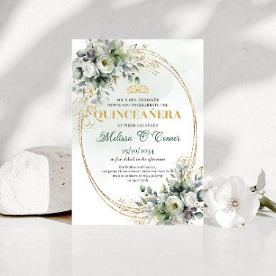 Invitation de Quinceañera de style boho avec feuil