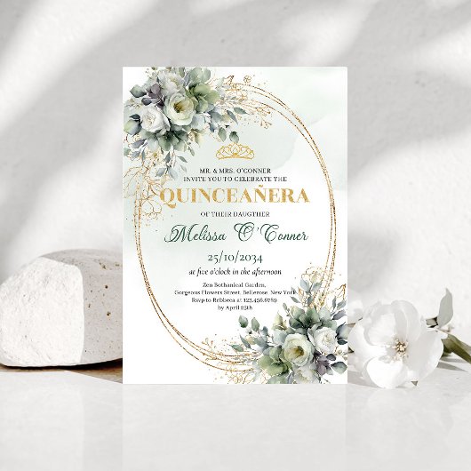 Invitation de Quinceañera de style boho avec feuil