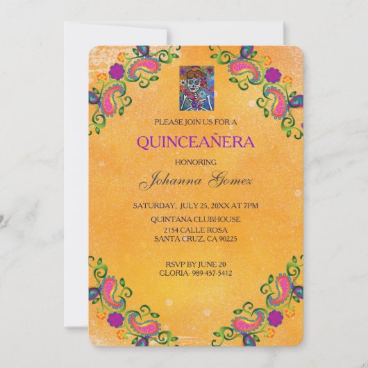INVITATION DE QUINCEAÑERA DIA DE LOS MUERTOS (Devant)