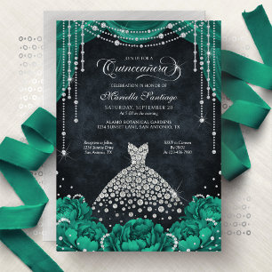 Invitation de Quinceañera Diamant Floral Vert