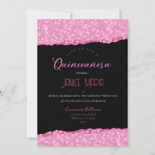 Invitation de Quinceañera Diamant Rose