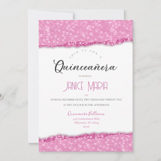 Invitation de Quinceañera Diamant Rose (Devant)