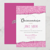 Invitation de Quinceañera Diamant Rose (Devant / Derrière)