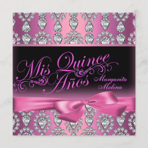 Invitation de Quinceanera Diamant Rose et Bow
