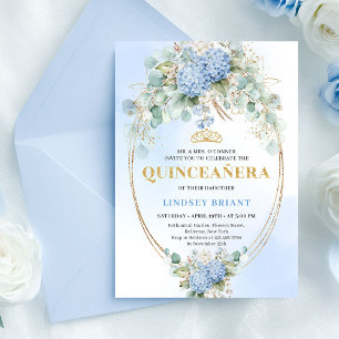Invitation de Quinceañera élégante à fleurs bleues