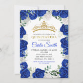 Invitation de Quinceañera en argent et en bleu roy (Devant)