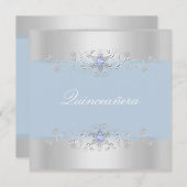 Invitation de Quinceanera en bleu et argent (Devant / Derrière)