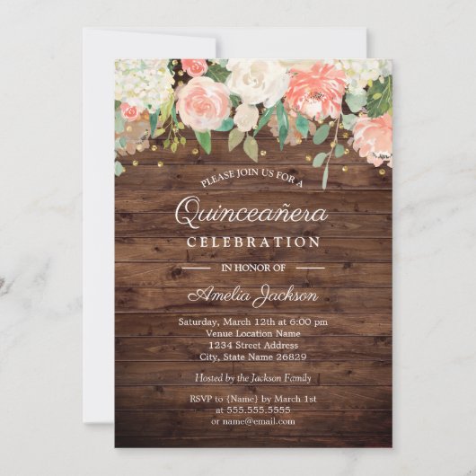 Invitation de Quinceanera en bois de sciage en or (Devant)