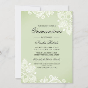 Invitation de Quinceanera en dentelle verte vintag