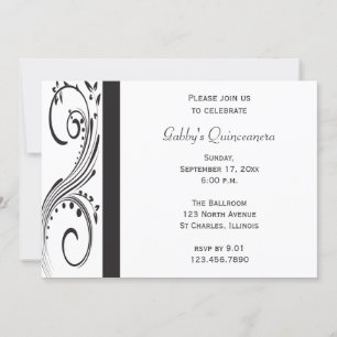 Invitation de Quinceañera en noir et blanc