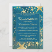 Invitation de Quinceanera en or brillant et bleu (Devant)