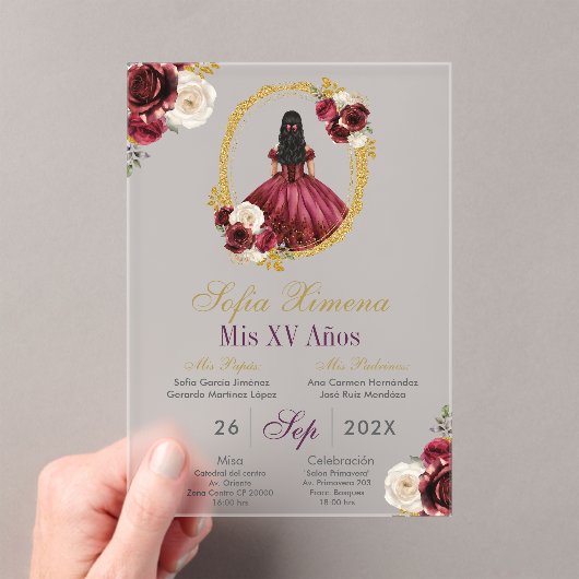 Invitation de Quinceañera en Rouge Cerise Acryliqu (In situ (ordinateur de poche))
