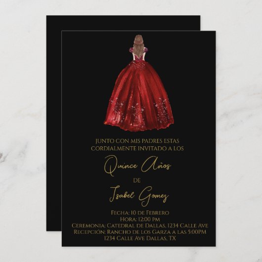 Invitation de quinceañera en silhouette noire (Devant / Derrière)
